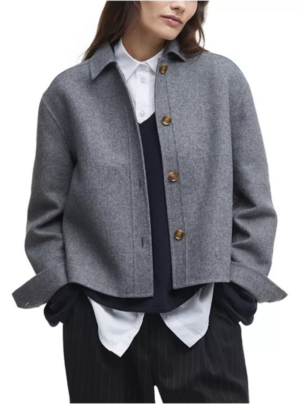 Barbour Gray Wool Blend Shirt Jacket
